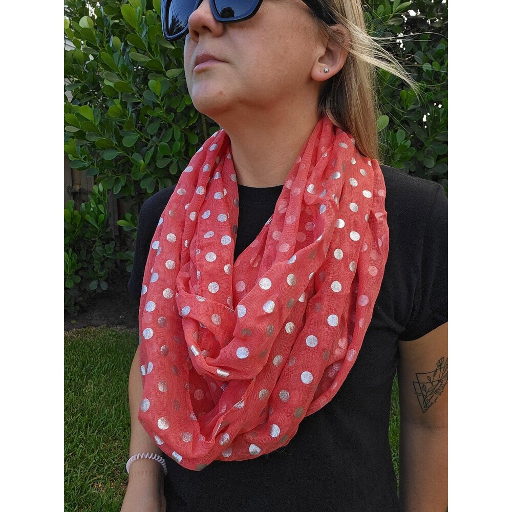 Coral Polka Dot Infinity Scarf Lightweight Loop Wrap NWOT